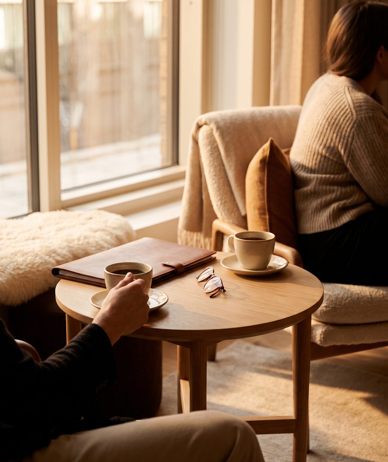 Meeting corner with coffee and documents ready